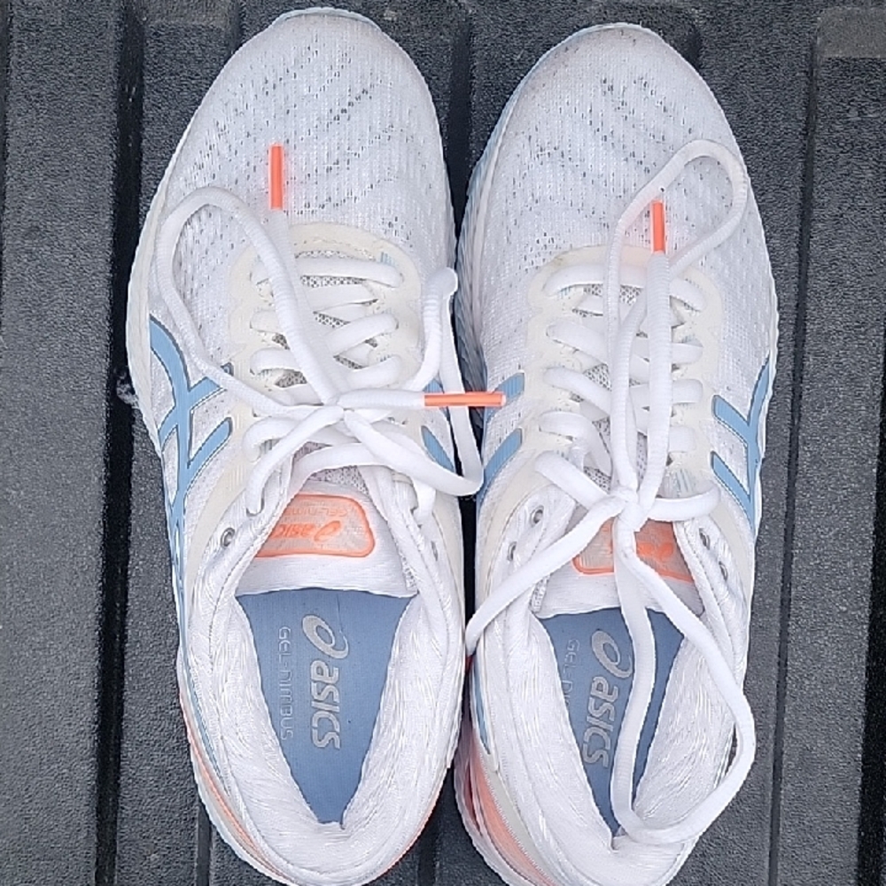 ASICS Women's White and Light Blue Athletic Shoes